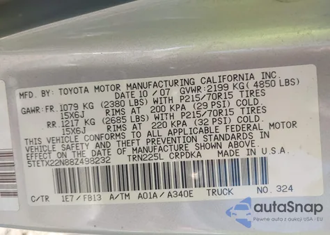 2008 Toyota Tacoma из США, поврежденный, VIN 5TETX22N88Z498232